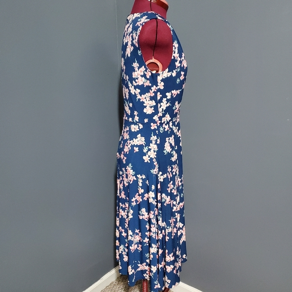 Jessica Howard Blue and Pink Sleeveless V-Neck Sundress Wrap Bodice Top Size 6 - Picture 4 of 7